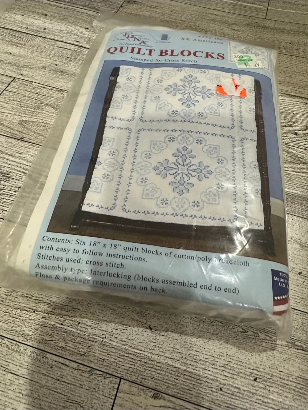Stamped Cross-Stitch Quilt Blocks - White with Blue Pattern